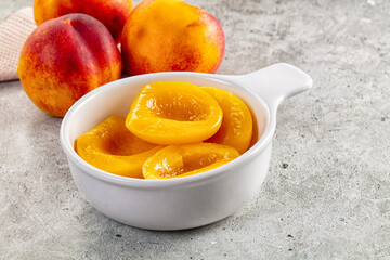Sweet juicy canned peaches dessert