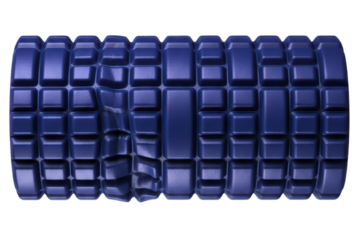 Dark blue foam roller for muscle massage and fitness isolated on a transparent background