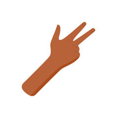Flat style human hand with three raised fingers sticker. Gesture showing the number three on an open palm, isolated on white background. Ideal for educational and counting concepts.