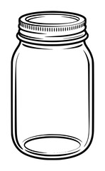 Sealed glass mason jar black and white line isolated