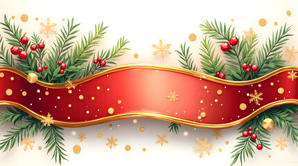Festive Holiday Frame with Berries, Greenery, and Blank Copy Space