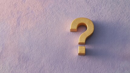 3d rendering of a golden question mark on a light purple background. the question mark is in the shape of a crescent and is positioned in the center of the image.