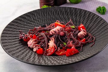 Gourmet black spaghetti with octopus