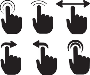 Touch gesture icon set, solid black user interface interaction symbols, vector cartoon illustration with transparent background,