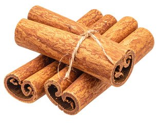 Close-up of cinnamon sticks tied together with natural twine