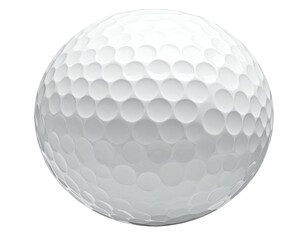 A close-up of a white, dimpled sphere against a black background
