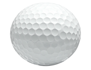 A close-up of a white, dimpled sphere against a black background