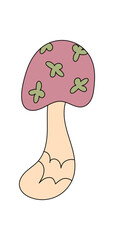 Groovy pink mushroom in retro cartoon graphic style with playful y2k shape. Psychedelic plant as funky shroom, trippy groovy element illustration for creative abstract concepts and vintage themes.
