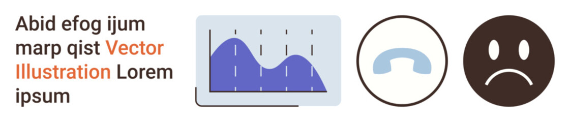 Data visualization, communication technology, emotion analysis, business insights, customer service, behavioral trends. A chart with graph, phone symbol and sad face. Data visualization