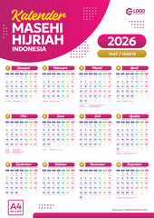 set of Indonesian Calendar in modern and minimalist style