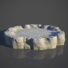 Realistic 3D model of a weathered stone coaster, showcasing rough edges and natural rock texture.