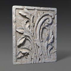 Intricate 3D model of a stone wall relief panel featuring floral designs.