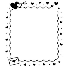 Obraz premium Black and white Valentine frame and border clipart perfect for worksheets, crafts, and classroom decorations. Ideal for Valentine’s Day, Mother’s Day, Father’s Day, cards, and printable holiday activi