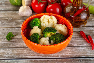 Vegan cuisine Steamed cauliflower and broccoli cabbage