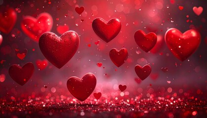 Obraz premium Romantic red hearts wallpaper background for Valentine's Day card design and love celebration