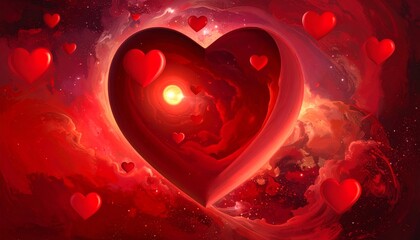 Romantic vector illustration of a red heart background pattern with blood cells, perfect for Valentine's Day or a festive holiday celebration card design