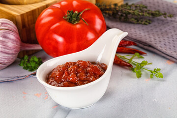 Salsa dip with chili and tomato