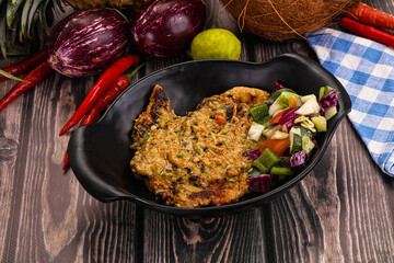 Tasty chicken steak with vegetables