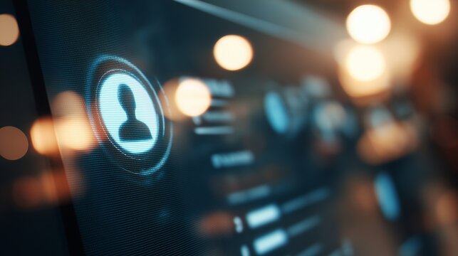 Digital user profile icon over blurred data interface representing audience segmentation for personalized ad targeting.