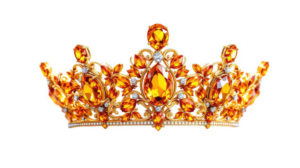 Regal golden crown with large amber-colored gems and delicate jewels