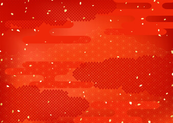 日本の伝統的な模様を組み合わせた真っ赤な背景イラスト