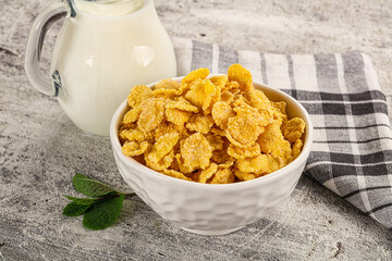Corn flakes with milk for breakfast