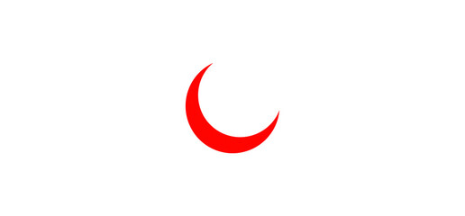 Red crescent paper cutout, moon icon, waxing moon symbol, crescent moon icon symbol set on transparent background.