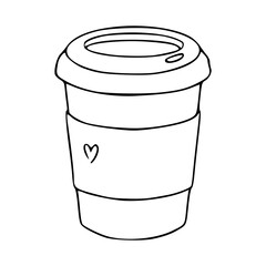 coffee paper cup with heart icon vector line art illustration