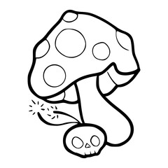 magic mushroom with bomb fuse and skull outline