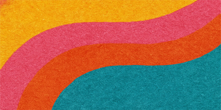 An abstract rainbow background featuring a bright striped pattern and colorful paper texture creates a retro paint design for a textured fabric backdrop