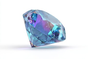Faceted blue diamond isolated on a white background in a high-detail CGI render