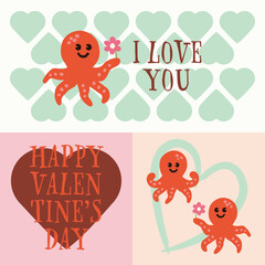 Cute octopus illustration for valentine's day.