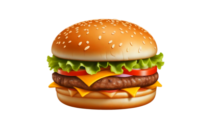 hamburger on a white background.stock photo of a classic cheeseburger with various toppings.