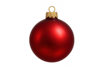 Red christmas bauble holiday ornament with golden cap, festive season decoration, preparing for celebration, transparent background