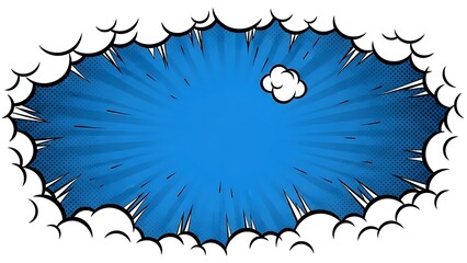 Comic style explosion cloud with blue background
