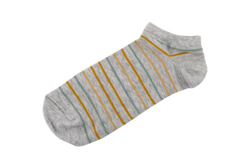 Sock with different lines isolated on white background. Sock on white background. Colored socks isolated