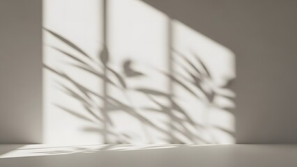 Soft Sunlight Casting Plant Shadows on a Neutral Wall and Floor Keywords: shadow, light, plant, leaf, nature, abstract, background, wall, floor