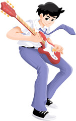 High School Boy Student Playing Guitar Instrument