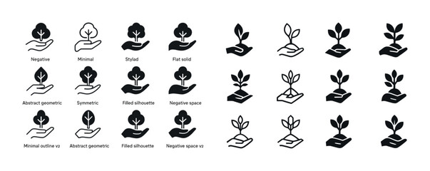 Minimal and abstract black tree icons collection for design proj