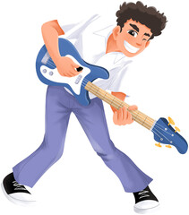 High School Boy Student Playing Guitar Bass Instrument