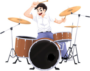 High School Boy Student Playing Drum Instrument
