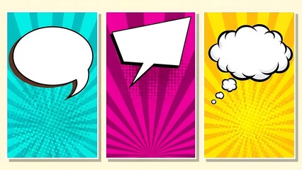 Collection of comic speech bubbles in different colors
