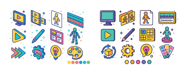Colorful vector icons for video production and design tools