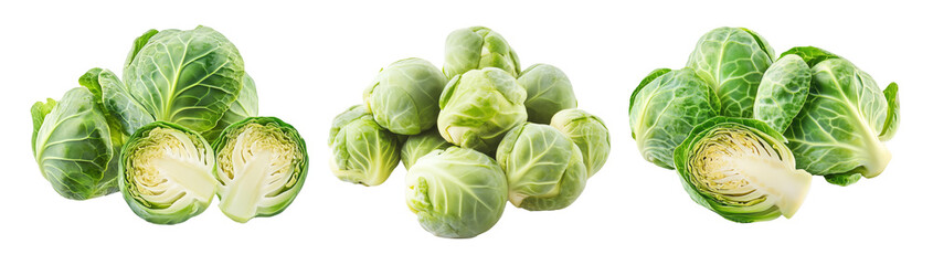 Fresh Brussels sprouts isolated a white transparent background.