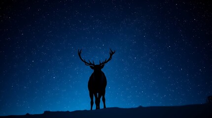 An ultra-realistic view of reindeer silhouetted against a starry night sky, hinting at the magic of a merry Christmas