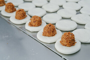 Steamed Bun Dough with Savory Filling Prepared in Commercial Kitchen