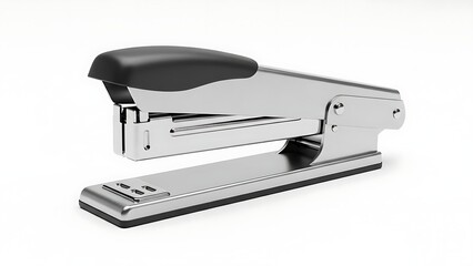 Silver metal stapler with black handle and base office