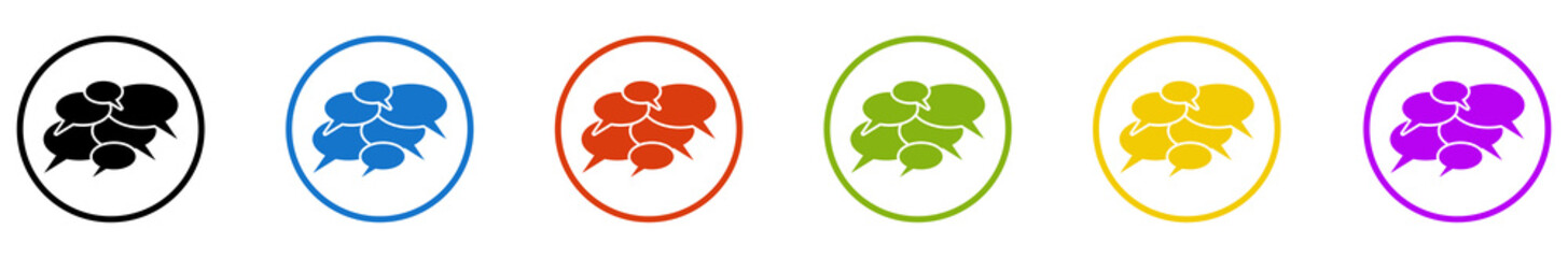 Banner mit 6 farbigen Icons im Kreis: Social Media Kommunikation