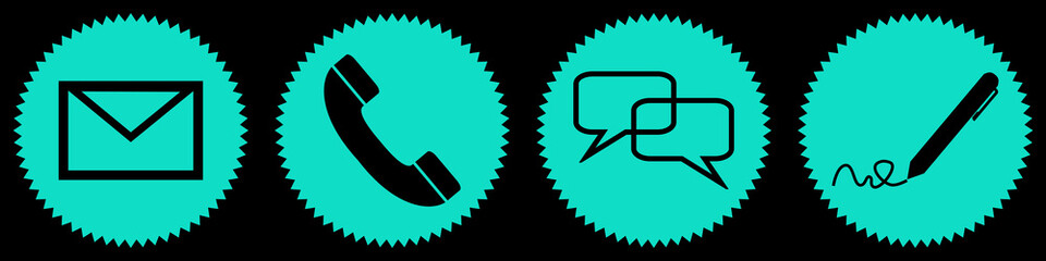 4 t&uuml;rkis schwarze Kontakt Buttons als Web Icons