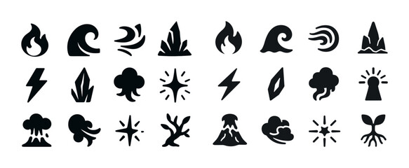 Nature element symbols collection: fire, water, air, earth icons